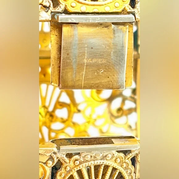 RARE Vintage Napier Gold Plated Brass Filigree Cuff With Carnelian Cabochons. - Picture 13 of 13